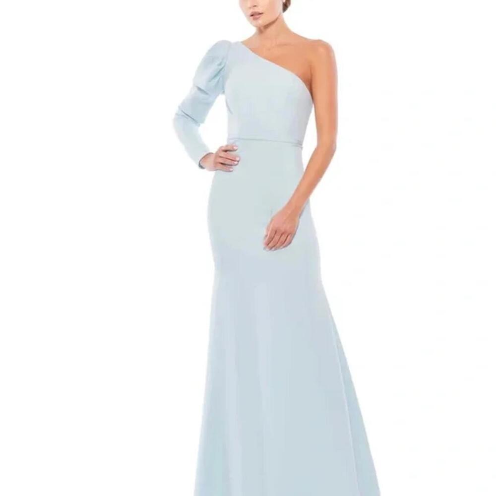 Ieena for Mac Duggal - Light Blue One Puff Sleeve Evening Gown, Size 10
